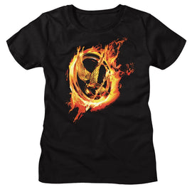 Hunger Games-Hunger Games Pin-Black Ladies S/S T-Shirt - Black