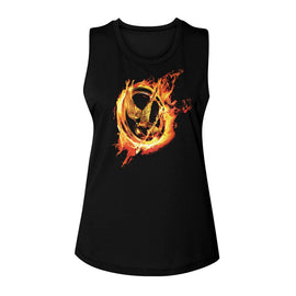 Hunger Games-Hunger Games Pin-Black Ladies Muscle Tank-S - Black