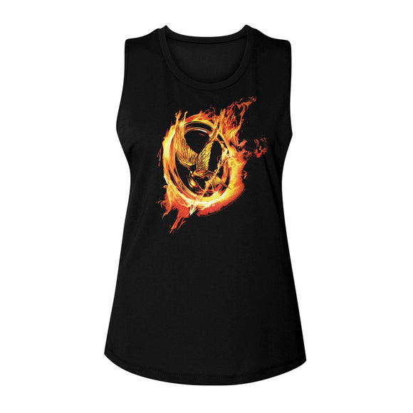 Hunger Games-Hunger Games Pin-Black Ladies Muscle Tank-S - Black