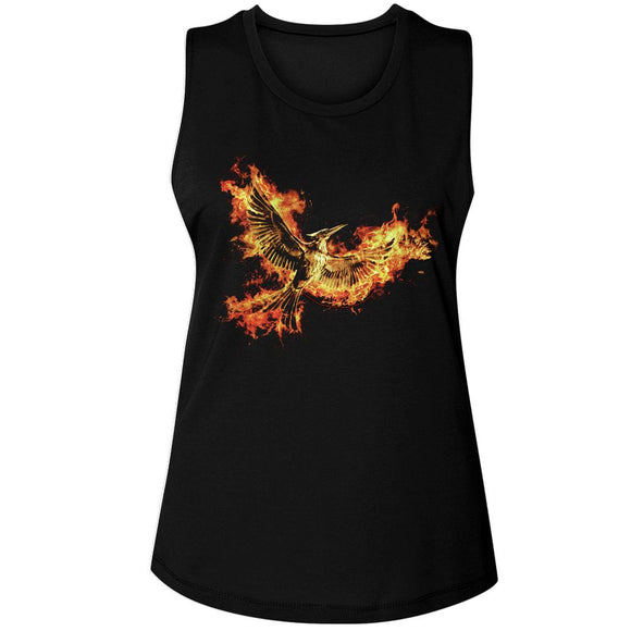 Hunger Games-Hunger Games Mockingjay Pt 2 Pin-Black Ladies Muscle Tank-S - Black