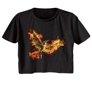 Hunger Games-Hunger Games Mockingjay Pt 2 Pin-Black Ladies S/S Festival Cali Crop-S - Black