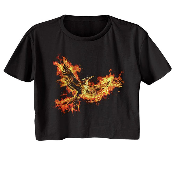 Hunger Games-Hunger Games Mockingjay Pt 2 Pin-Black Ladies S/S Festival Cali Crop-S - Black