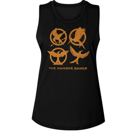 Hunger Games-Hunger Games Emblems-Black Ladies Muscle Tank-S - Black