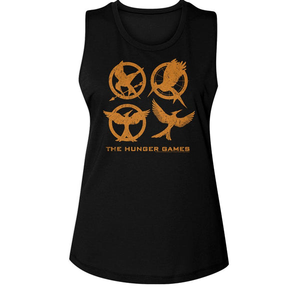 Hunger Games-Hunger Games Emblems-Black Ladies Muscle Tank-S - Black
