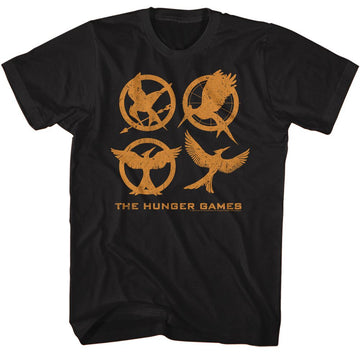 Hunger Games-Hunger Games Emblems-Black Adult S/S T-Shirt - Black
