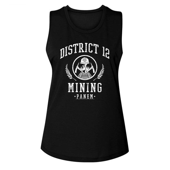 Hunger Games-Hunger Games D12 Mining-Black Ladies Muscle Tank-S - Black