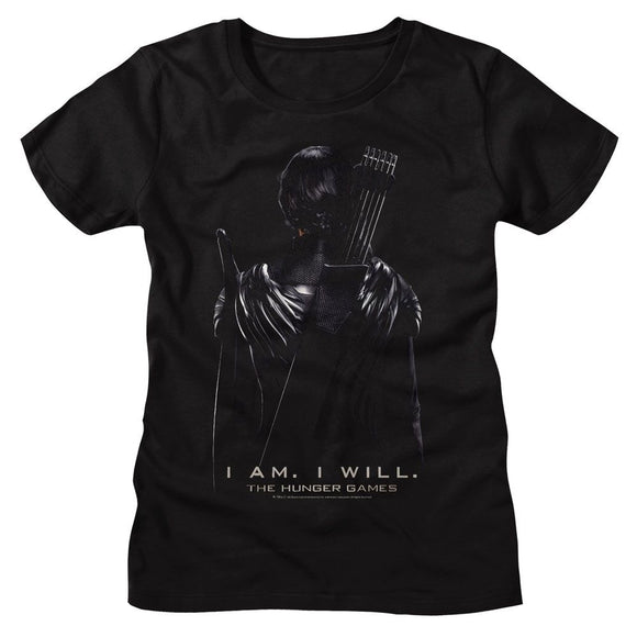 Hunger Games-Hunger Games Katniss Back-Black Ladies S/S T-Shirt - Black