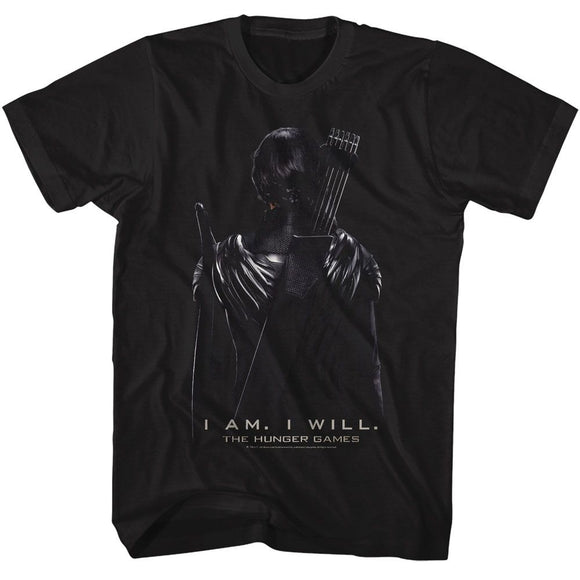 Hunger Games-Hunger Games Katniss Back-Black Adult S/S T-Shirt - Black
