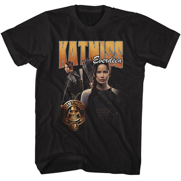 Hunger Games-Hunger Games Katniss Duo Photo-Black Adult S/S T-Shirt - Black