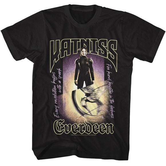 Hunger Games-Hunger Games Katniss Everdeen-Black Adult S/S T-Shirt - Black
