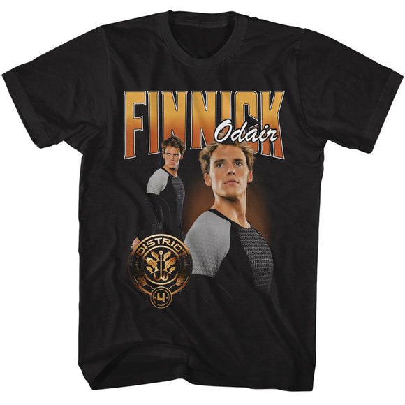 Hunger Games-Hunger Games Finnick Odair Duo Photo-Black Adult S/S T-Shirt - Black