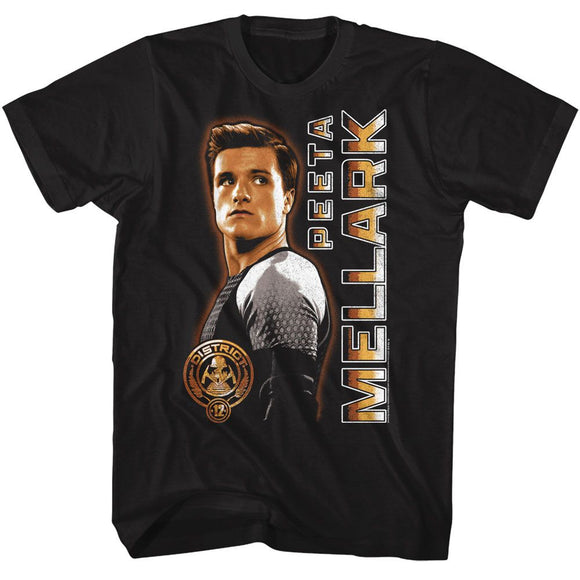 Hunger Games-Hunger Games Peeta Vertical Text-Black Adult S/S T-Shirt - Black