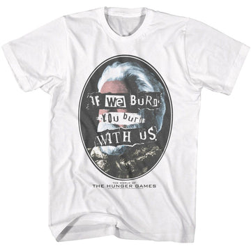 Hunger Games-Hunger Games Burn With Us-White Adult S/S T-Shirt - White