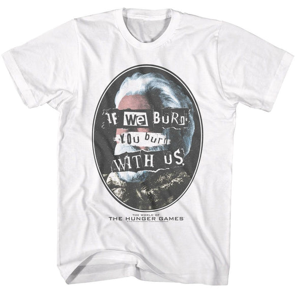 Hunger Games-Hunger Games Burn With Us-White Adult S/S T-Shirt - White