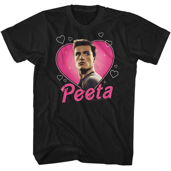 Hunger Games-Hunger Games Peeta Heartthrob-Black Adult S/S T-Shirt - Black