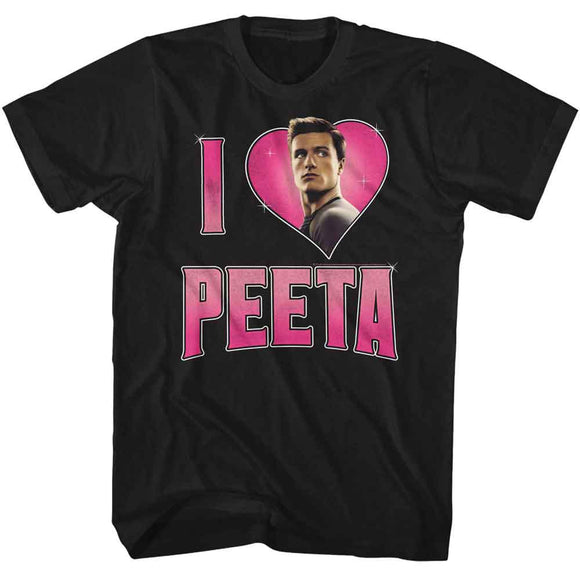Hunger Games-Hunger Games I Heart Peeta-Black Adult S/S T-Shirt - Black