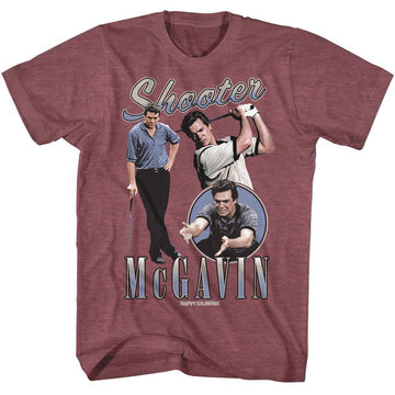 Happy Gilmore-Happy Gilmore Shooter Montage-Vintage Maroon Heather Adult S/S T-Shirt - Vintage Maroon Heather