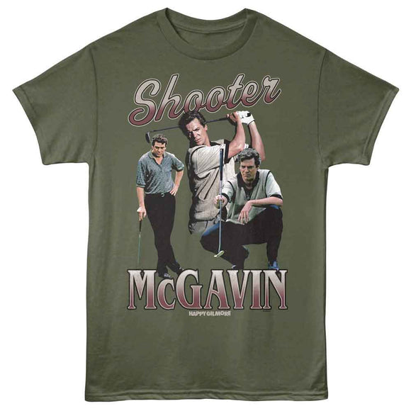 Happy Gilmore-Happy Gilmore Shooter Collage-Military Green Adult S/S T-Shirt - Military Green