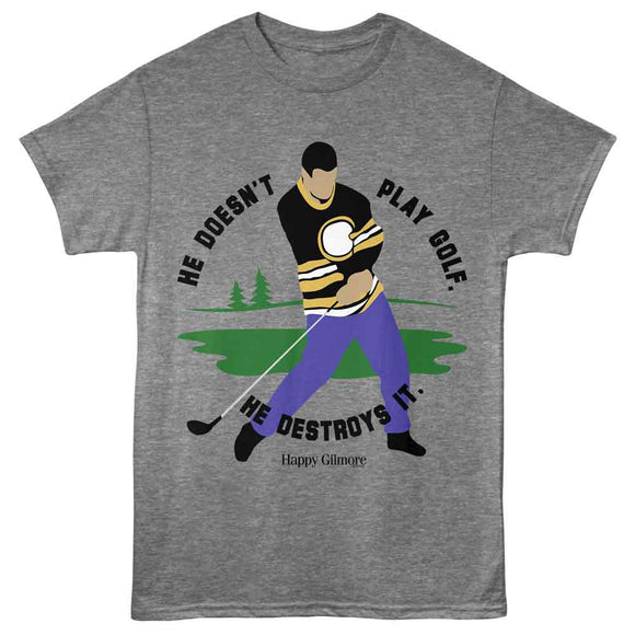 Happy Gilmore-Happy Gilmore He Doesnt Play Golf-Graphite Heather Adult S/S T-Shirt - Graphite Heather