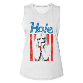 Hole-Flag-White Ladies Slub Sleeveless Crew Neck Tee-S - White
