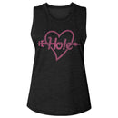 Hole-Pink Heart And Arrow-Black Ladies Slub Sleeveless Crew Neck Tee-S - Black