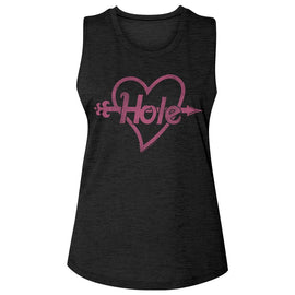 Hole-Pink Heart And Arrow-Black Ladies Slub Sleeveless Crew Neck Tee-S - Black