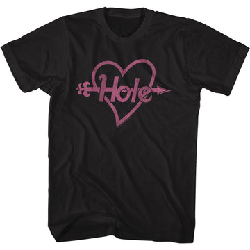 Hole-Pink Heart And Arrow-Black Adult S/S T-Shirt - Black