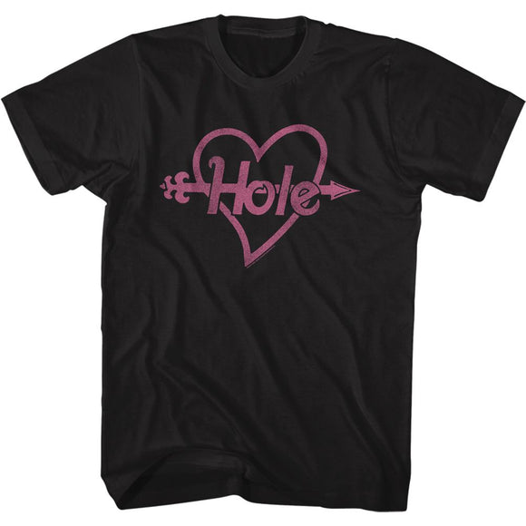 Hole-Pink Heart And Arrow-Black Adult S/S T-Shirt - Black