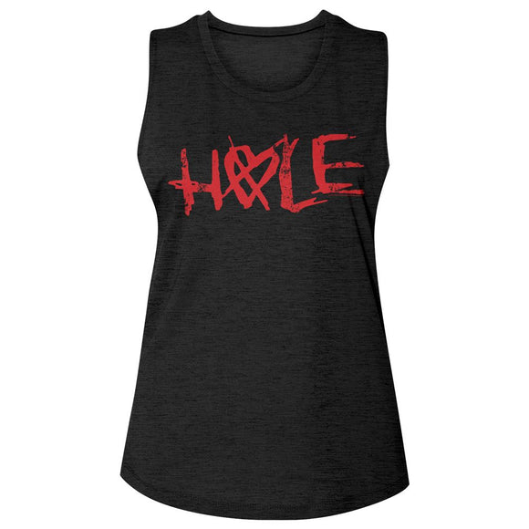Hole-Crossed Heart Logo-Black Ladies Slub Sleeveless Crew Neck Tee-S - Black