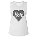 Hole-Blk Heart Logo-White Ladies Slub Sleeveless Crew Neck Tee-S - White