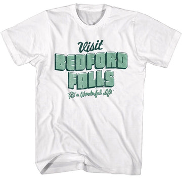 Its A Wonderful Life-Iawl Visit Bedford Falls-White Adult S/S T-Shirt - White