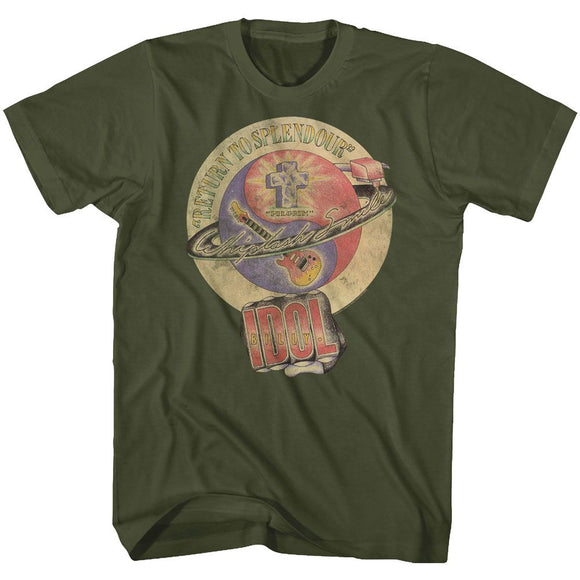 Billy Idol-Whiplash Smile-Military Green Adult S/S T-Shirt - Military Green