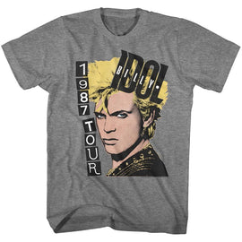 Billy Idol-1987 Tour-Graphite Heather Adult S/S T-Shirt - Graphite Heather