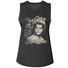 Billy Idol-Billy Idol 84 Rebel Yell Tour-Charcoal Ladies Na Muscle Tank-S - Charcoal