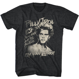 Billy Idol-Billy Idol 84 Rebel Yell Tour-Black Heather Adult S/S T-Shirt - Black Heather