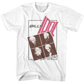 Billy Idol-Billy Idol Four Photo Warped Text-White Adult S/S T-Shirt - White