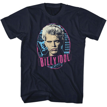 Billy Idol-Billy Idol Oval-Navy Adult S/S T-Shirt - Navy