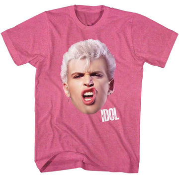 Billy Idol-Billy Idol Big Ol Head-Retro Pink Heather Adult S/S T-Shirt - Retro Pink Heather