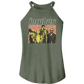 Incubus-Incubus Swirl Background-Military Green Ladies Sleeveless Rocker Tank-S - Military Green