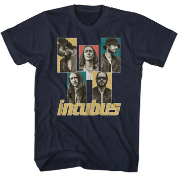 Incubus-Incubus Band Member Boxes-Navy Adult S/S T-Shirt - Navy