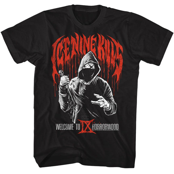 Ice Nine Kills-Ice Nine Kills Welcome Horrorwood-Black Adult S/S T-Shirt - Black