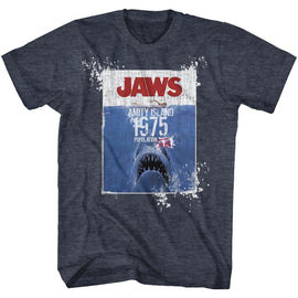 Jaws-Jaws Population-Navy Heather Adult S/S T-Shirt - Navy Heather