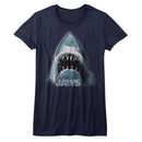 Jaws-Shark Face-Navy Ladies S/S T-Shirt - Navy