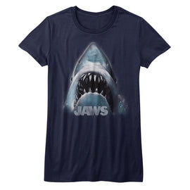 Jaws-Shark Face-Navy Ladies S/S T-Shirt - Navy