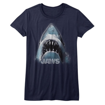 Jaws-Shark Face-Navy Ladies S/S T-Shirt - Navy