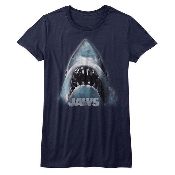 Jaws-Shark Face-Navy Ladies S/S T-Shirt - Navy