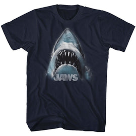 Jaws-Jaws Head Logo-Navy Adult S/S T-Shirt - Navy