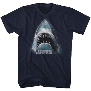 Jaws-Jaws Head Logo-Navy Adult S/S T-Shirt - Navy