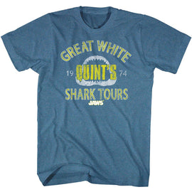 Jaws-Shark Tour-Indigo Heather Adult S/S T-Shirt - Indigo Heather