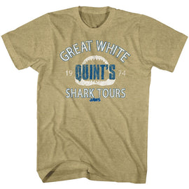 Jaws-Shark Tour2-Khaki Heather Adult S/S T-Shirt - Khaki Heather